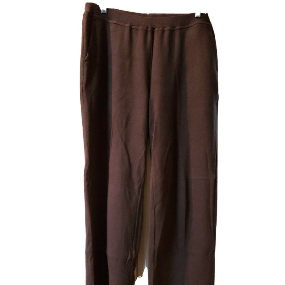 Women’s Brown Izod Stretch Sweat Pants Straight Wide Leg Logo Size Large